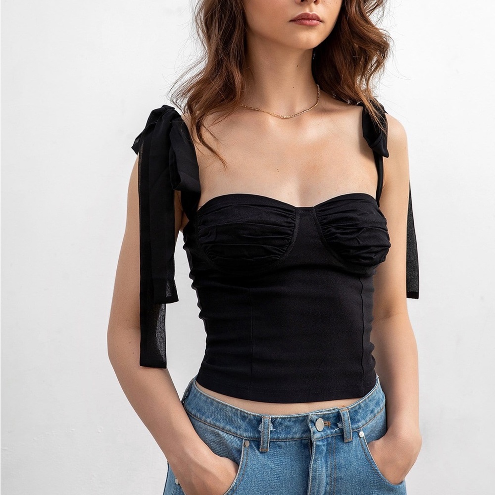 J.ing breezy days bow tie shoulder corset like crop top
